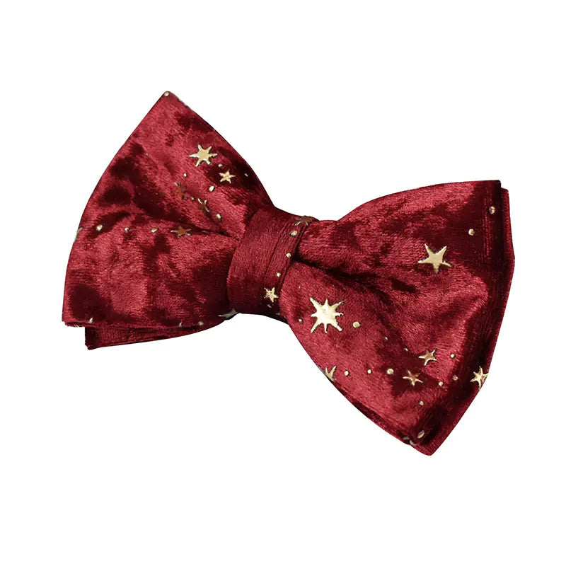 Burgundy Star Flannel Pet Collar with Bow