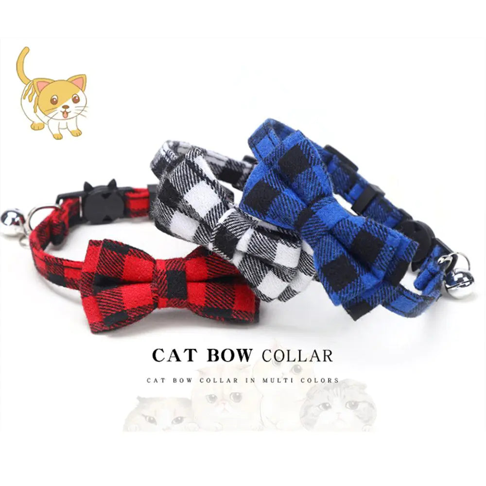 Cotton Cat Collar with Bow Tie and Safety Buckle