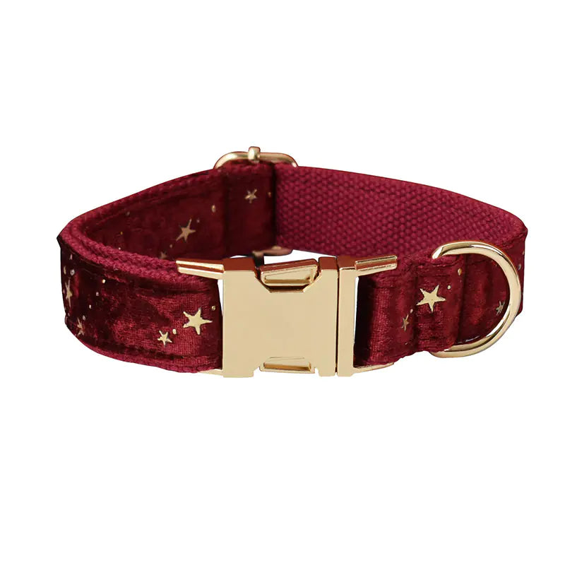 Burgundy Star Flannel Pet Collar with Bow