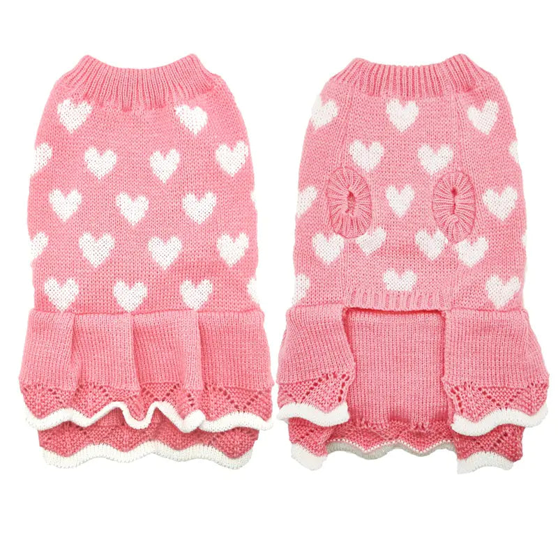 Warm Red Dog Sweater Skirt for Autumn and Winter