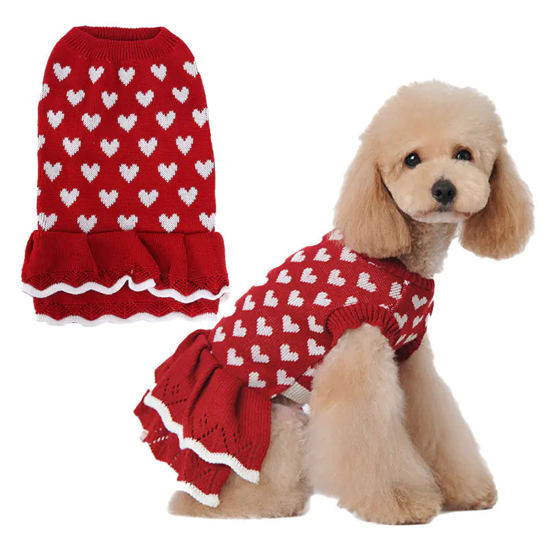 Warm Red Dog Sweater Skirt for Autumn and Winter