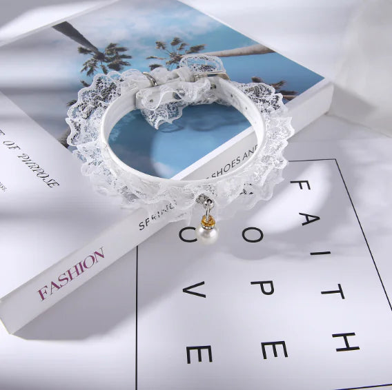 Adjustable Cat Collar with Bell and Lace Design