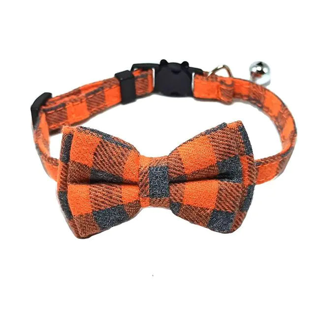 Cotton Cat Collar with Bow Tie and Safety Buckle