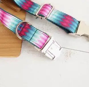 Patterned Dog Collar with Colorful Leash Set and Metal Buckle