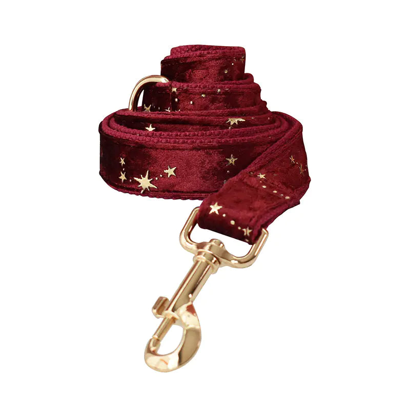 Burgundy Star Flannel Pet Collar with Bow