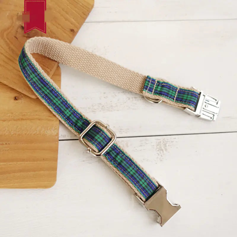 Plaid Metal Dog Collar for Pets