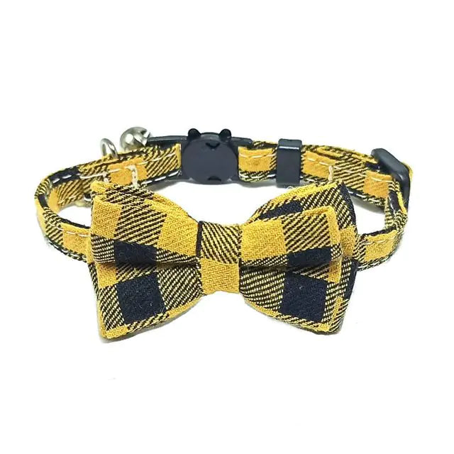 Cotton Cat Collar with Bow Tie and Safety Buckle