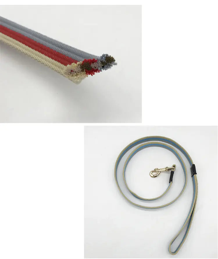 Striped Dog Leash with Safety Rope and Traction Line