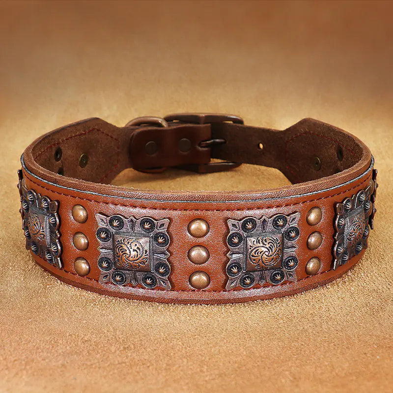 Anti-Bite Cowhide Rivet Dog Collar