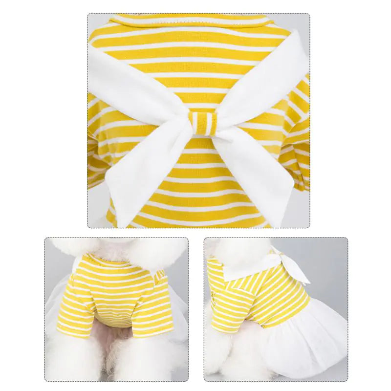 New Spring Summer Dog Clothing with White Bow Dress