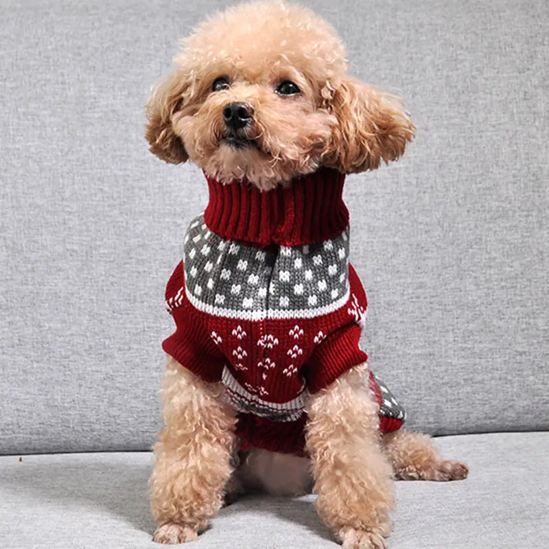 Christmas Maple Snowflake Turtleneck Pet Sweater