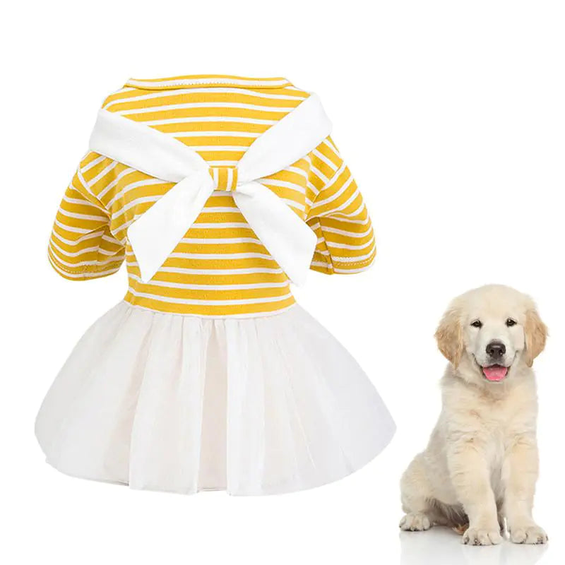New Spring Summer Dog Clothing with White Bow Dress