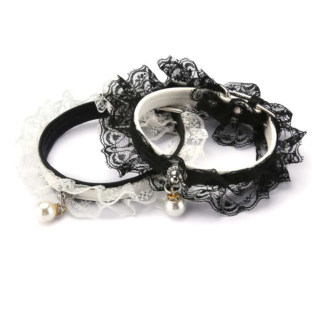 Adjustable Cat Collar with Bell and Lace Design