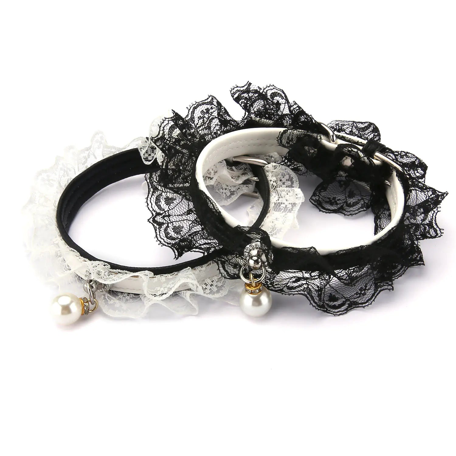 Adjustable Cat Collar with Bell and Lace Design