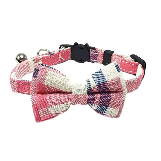 Cotton Cat Collar with Bow Tie and Safety Buckle